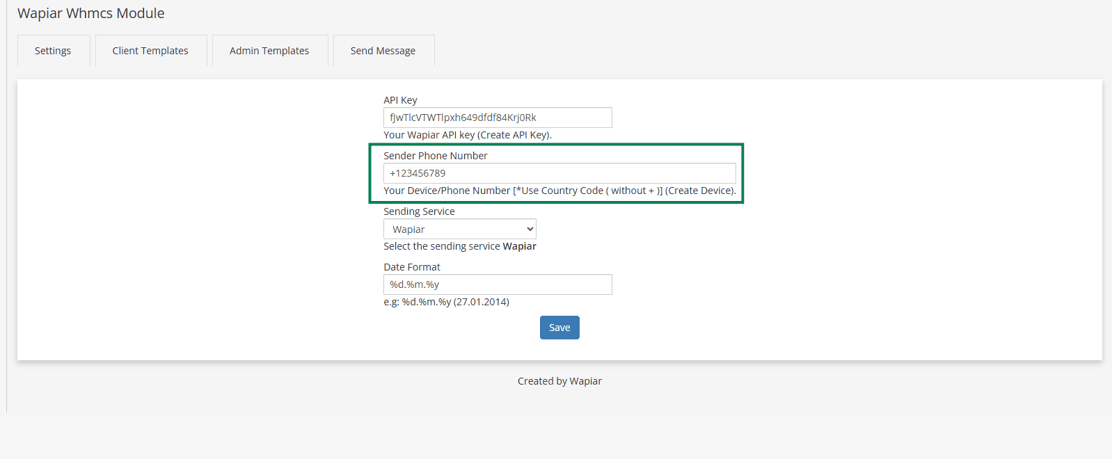 WhatsApp Number Settings